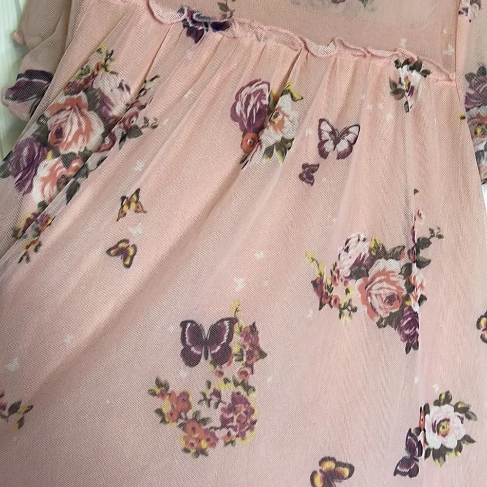 Love fire floral butterfly short sleeve top size L